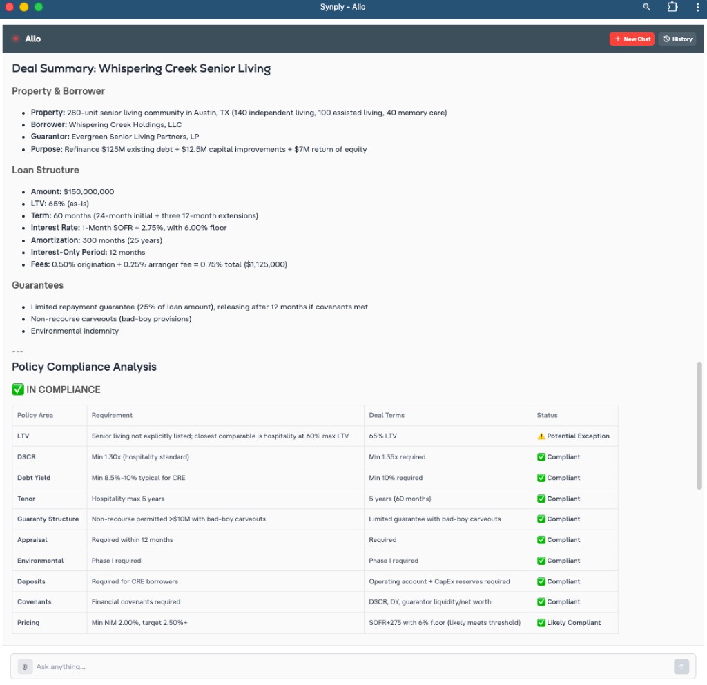 Allo — Deal Summary and Policy Compliance Analysis for Whispering Creek Senior Living