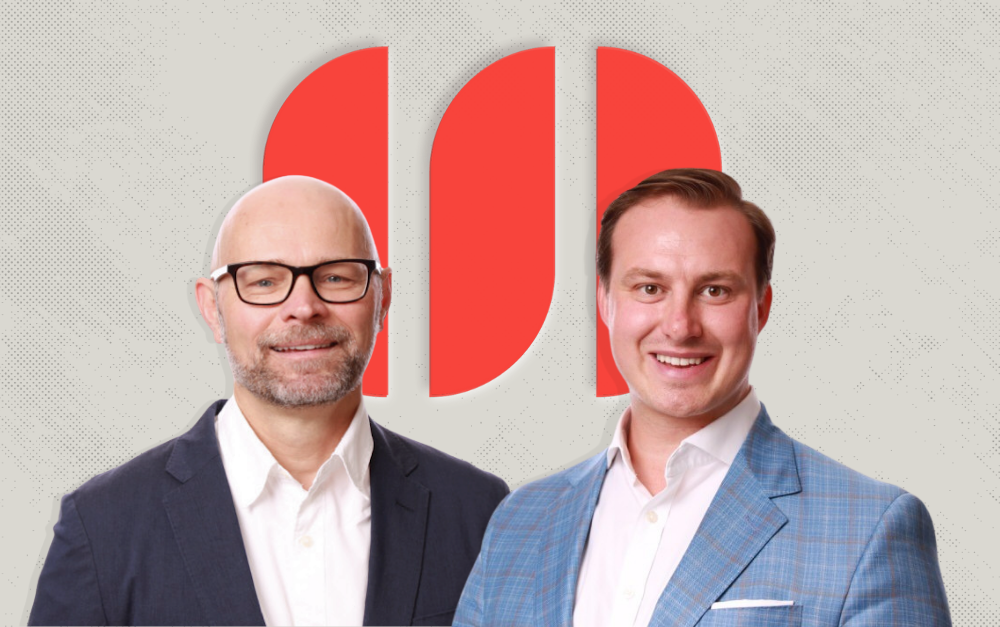 Co-founders Radek Filarski and Corbin Penland's headshots with the Synply logo in the back